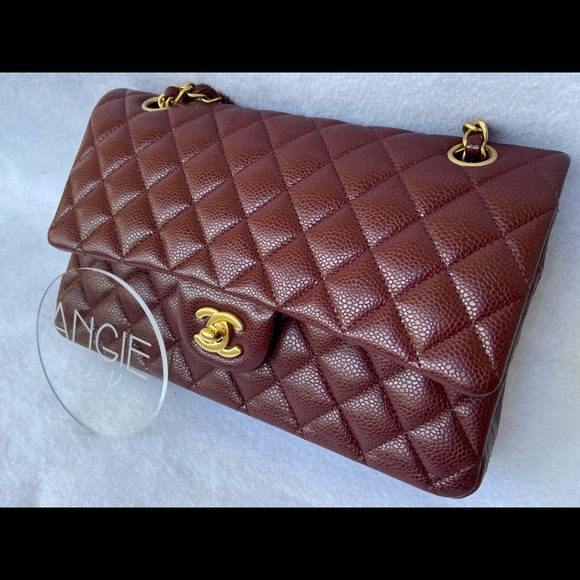 SOLD 15B CHANEL Classic Medium Double Flap Burgundy Caviar Brush Matte Gold HWR - Picture 7 of 16